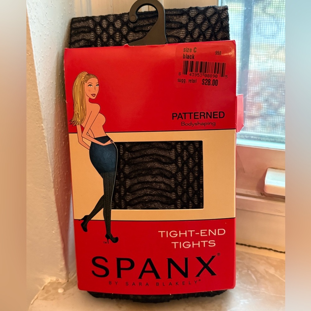 Spanx NWT Patterned Bodyshaping Tight-End Tights in Black Size C
